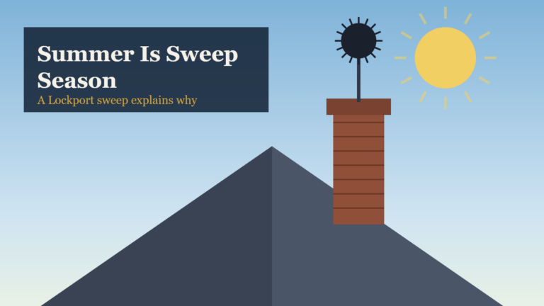 Illustration of a chimney brush cleaning a brick chimney on a sunny summer day